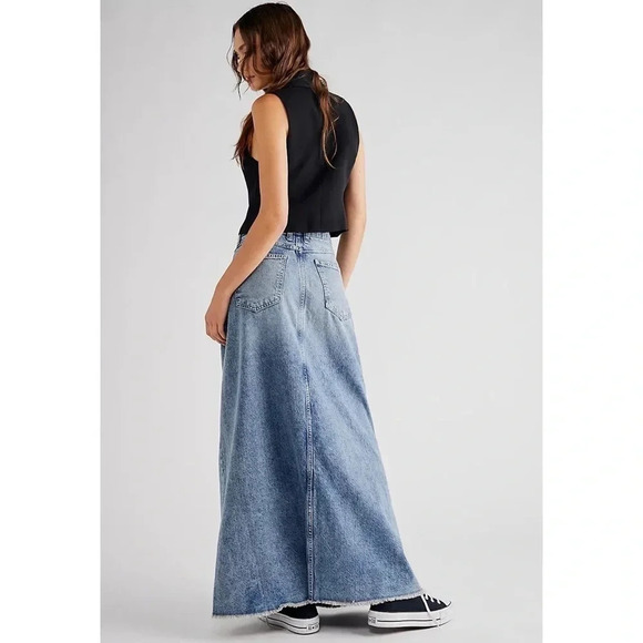 NWT Free People Come As You Are Denim Maxi Skirt Size 0 - Picture 3 of 12
